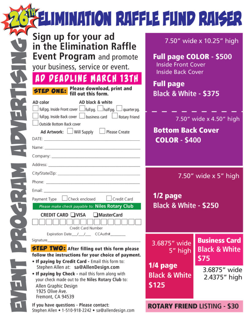 Sign up for your ad in the Elimination Raffle Event Program